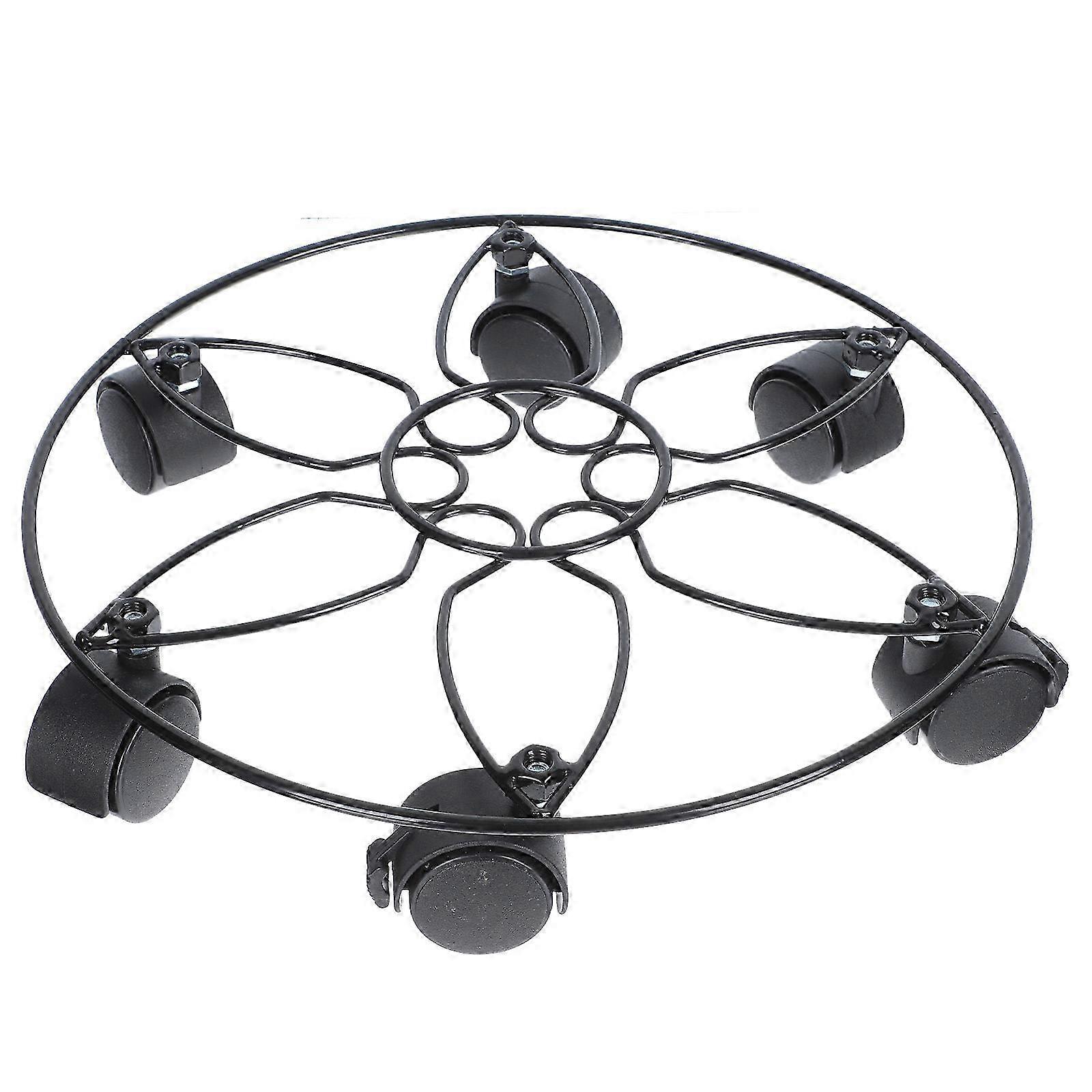 Black Flower Pot Base with Iron Plant Stand and Movable Wheels, 1 Piece