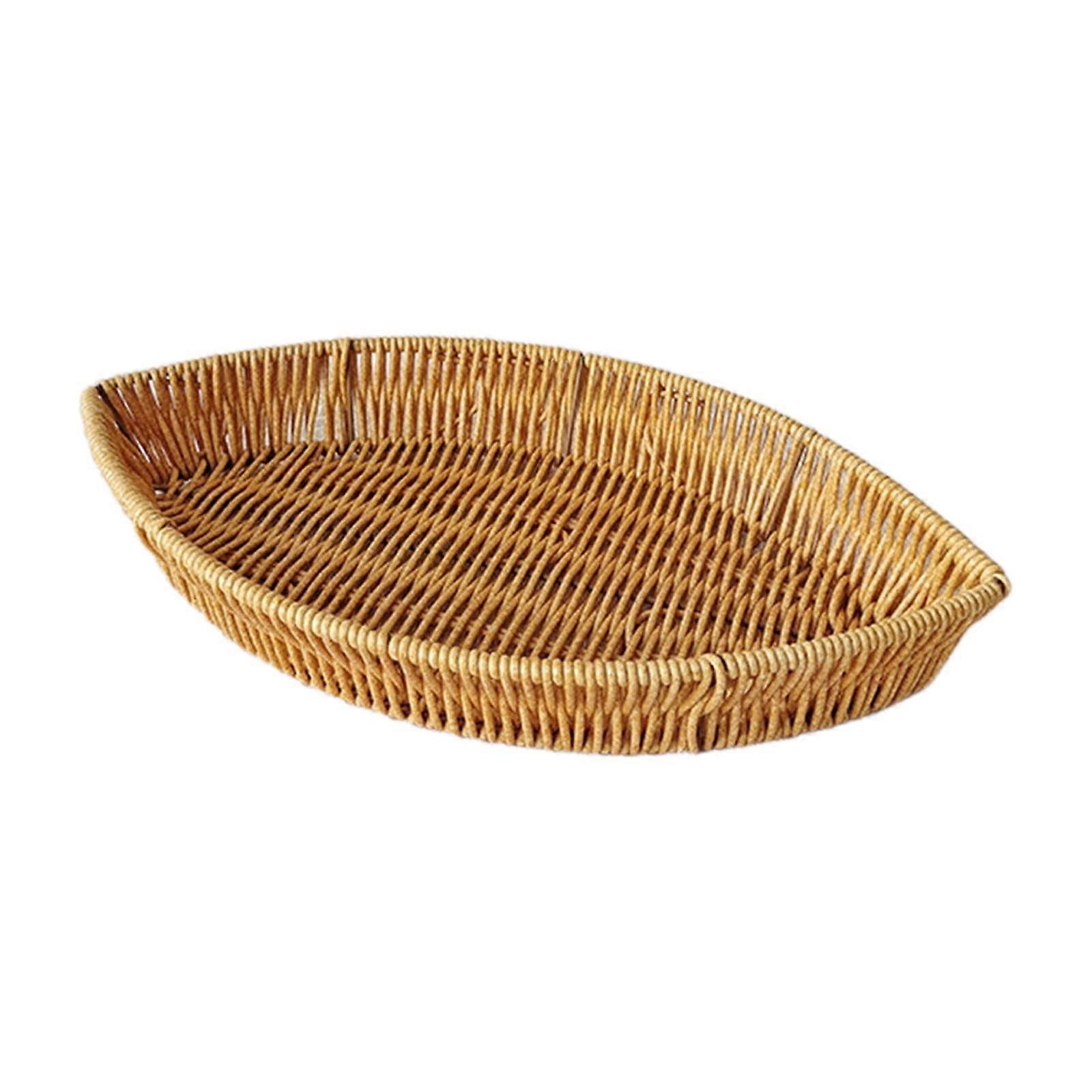 Leaf Shaped Serving Tray with Rattan Style for Snacks, Fruit and Dessert Display