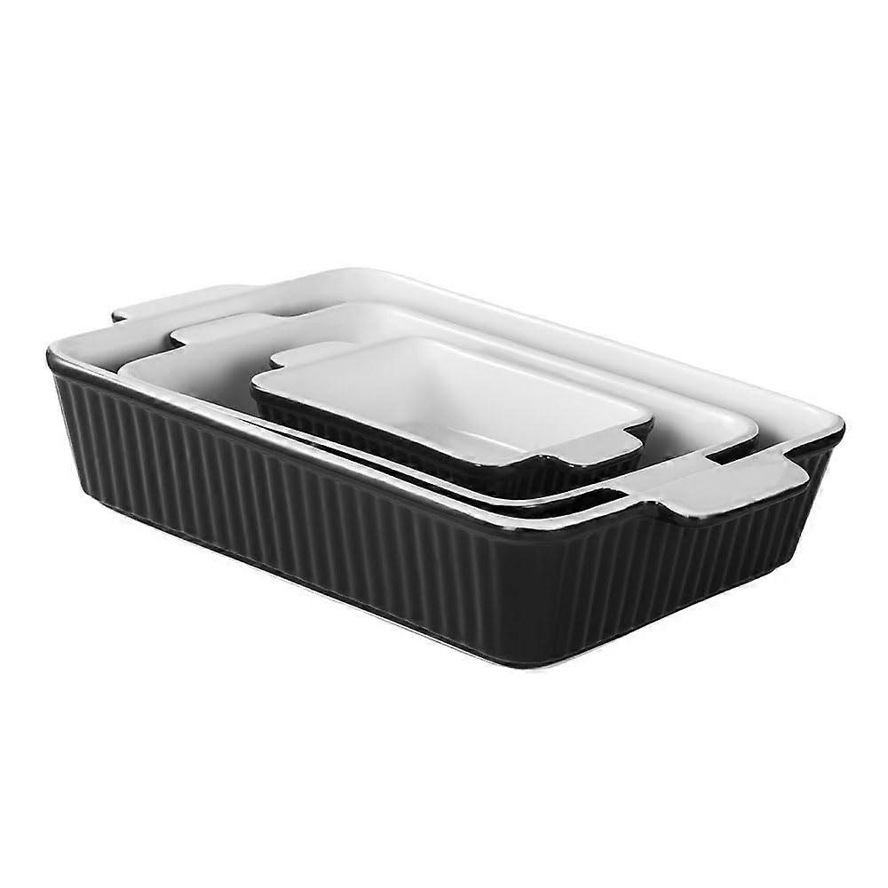 Ceramic Baking Dish Set 3PCS Fracture Resistant Rectangular Lasagna Pans with Dual Handles for Oven