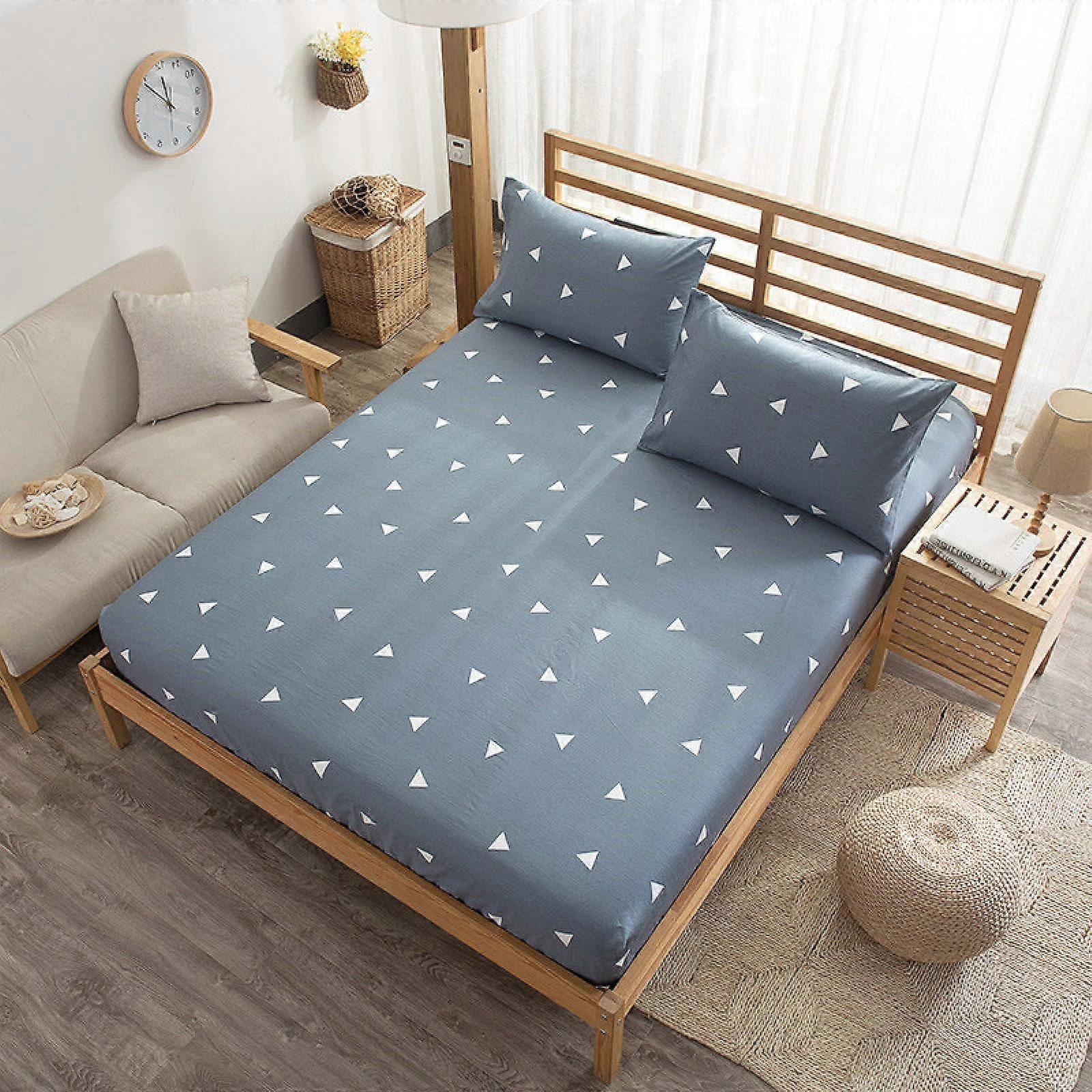 Fitted Sheet with Deep Pocket Design Breathable Brushed Fabric Elastic Wrap Geometry 150x200cm