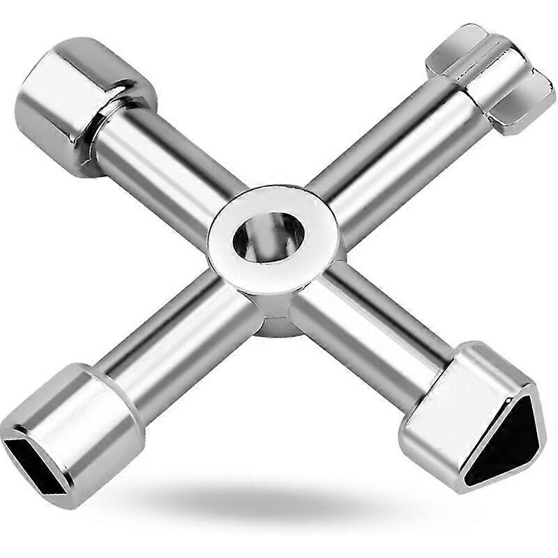 Four-way multi-functional universal key, four-way multi-functional cross-triangle key, four-in-one universal electrical cabinet key (silver).