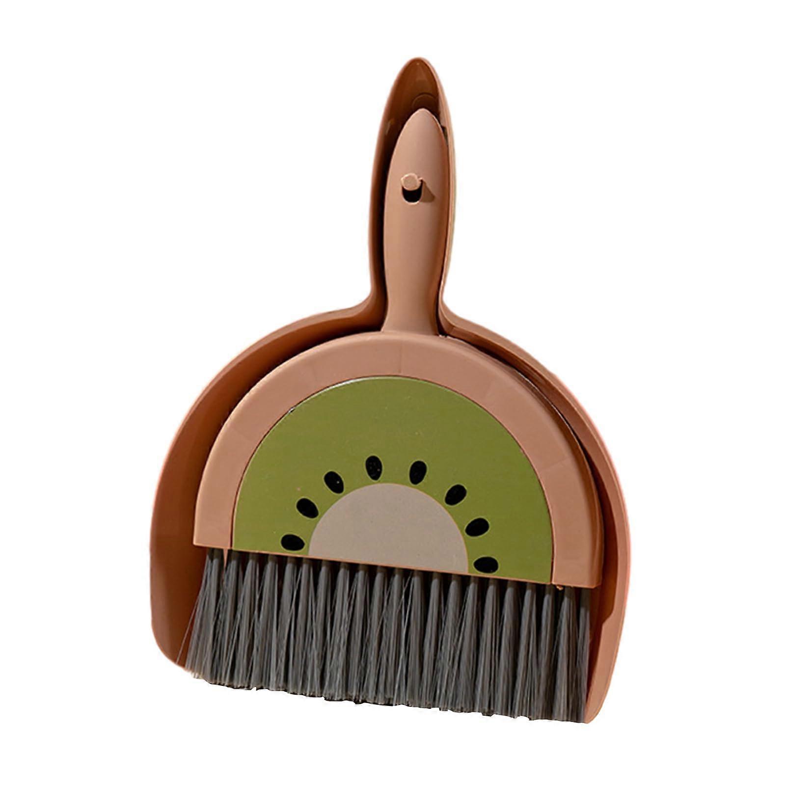 Mini Dustpan and Brush Set with Soft Bristles, Kiwi Fruit Pattern for Desk, Home and Camping