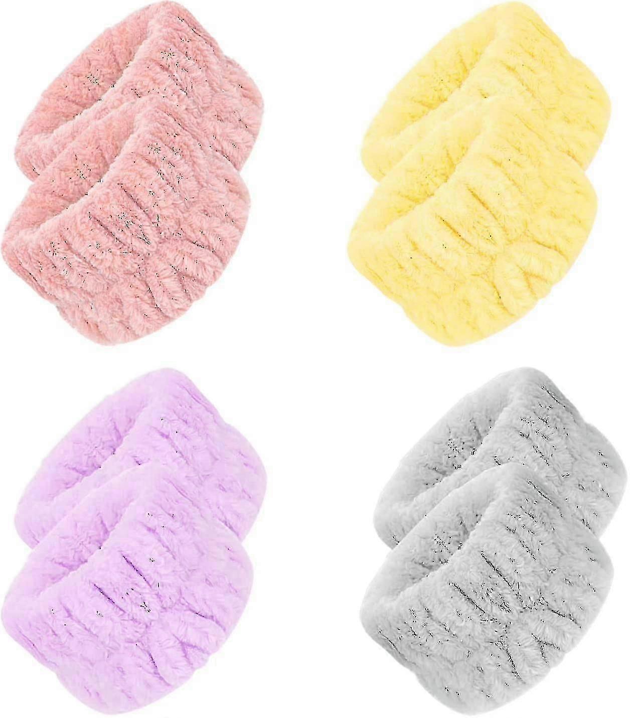 4 Pairs Microfiber Face Wash Wristbands & Spa Headbands