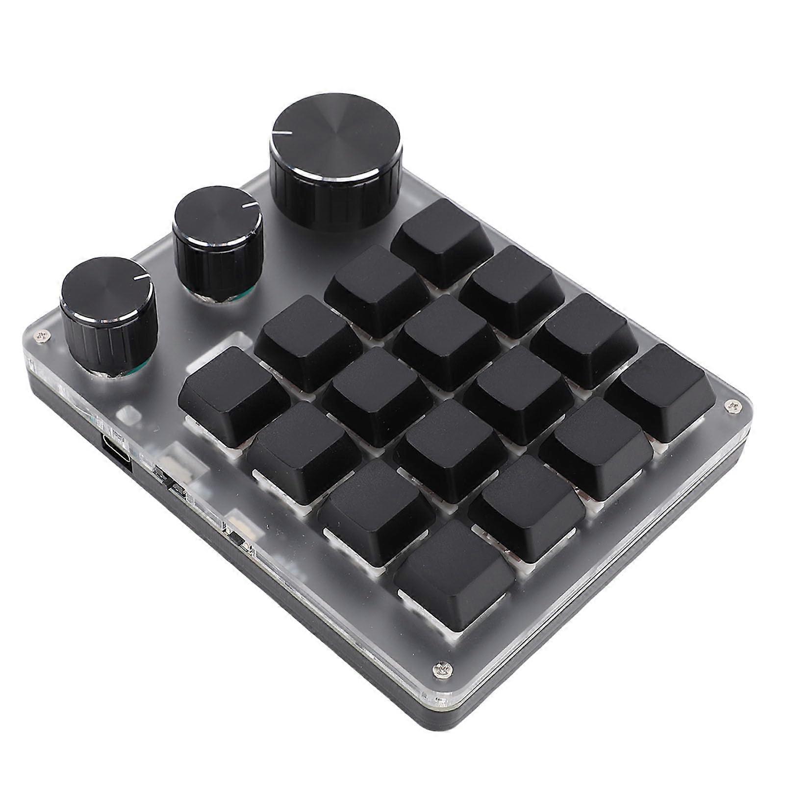 Macro Gaming Keypad with 16 Programmable Keys, 3 Control Knobs, Triple Mode Mechanical Keyboard Black