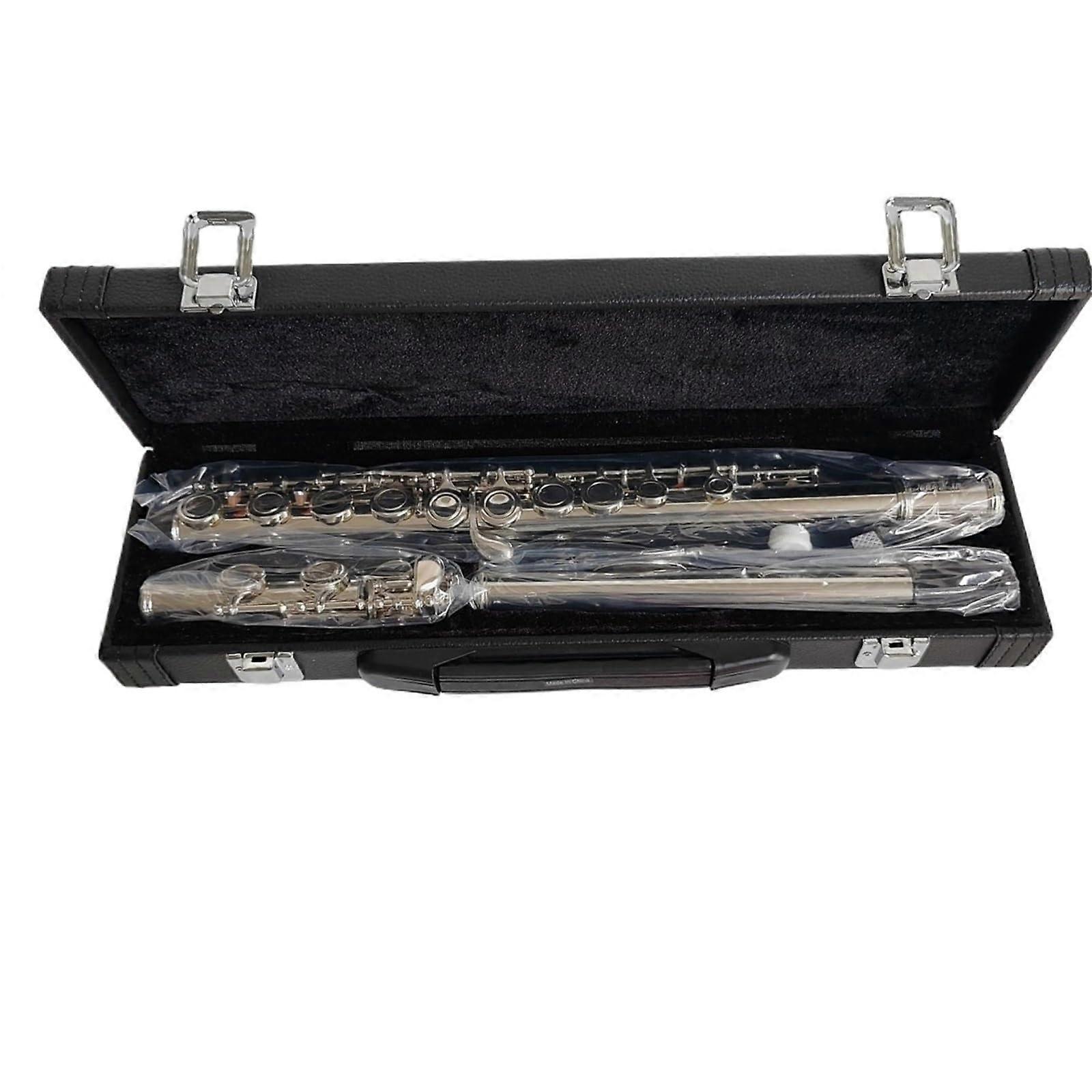 Silver Plated C Key Flute with E Key 16 Hole Nickel Silver Beginner Student Instrument