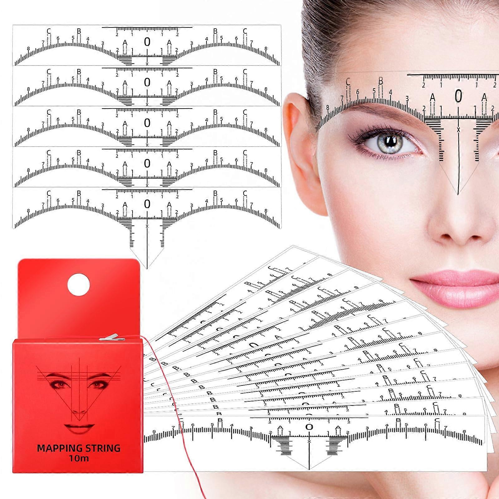 Eyebrow Mapping Kit with PreInked Microblading String and Disposable Ruler Stickers for Accurate Symmetry (Red)