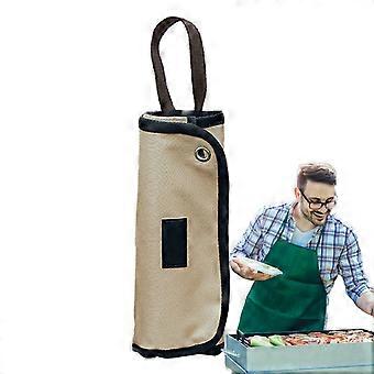 Organisateur de couverts de camping à 12 compartiments, sac de rangement enroulable kaki pour ustensiles de voyage et cuisine en plein air