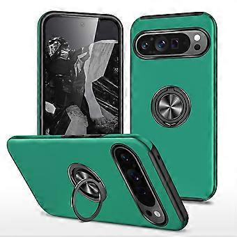 Funda para Google Pixel 10 Pro XL: resistente a caídas de grado militar, soporte magnético para coche y anillo giratorio de 360°, diseño híbrido robusto de 2 capas (verde oscuro).