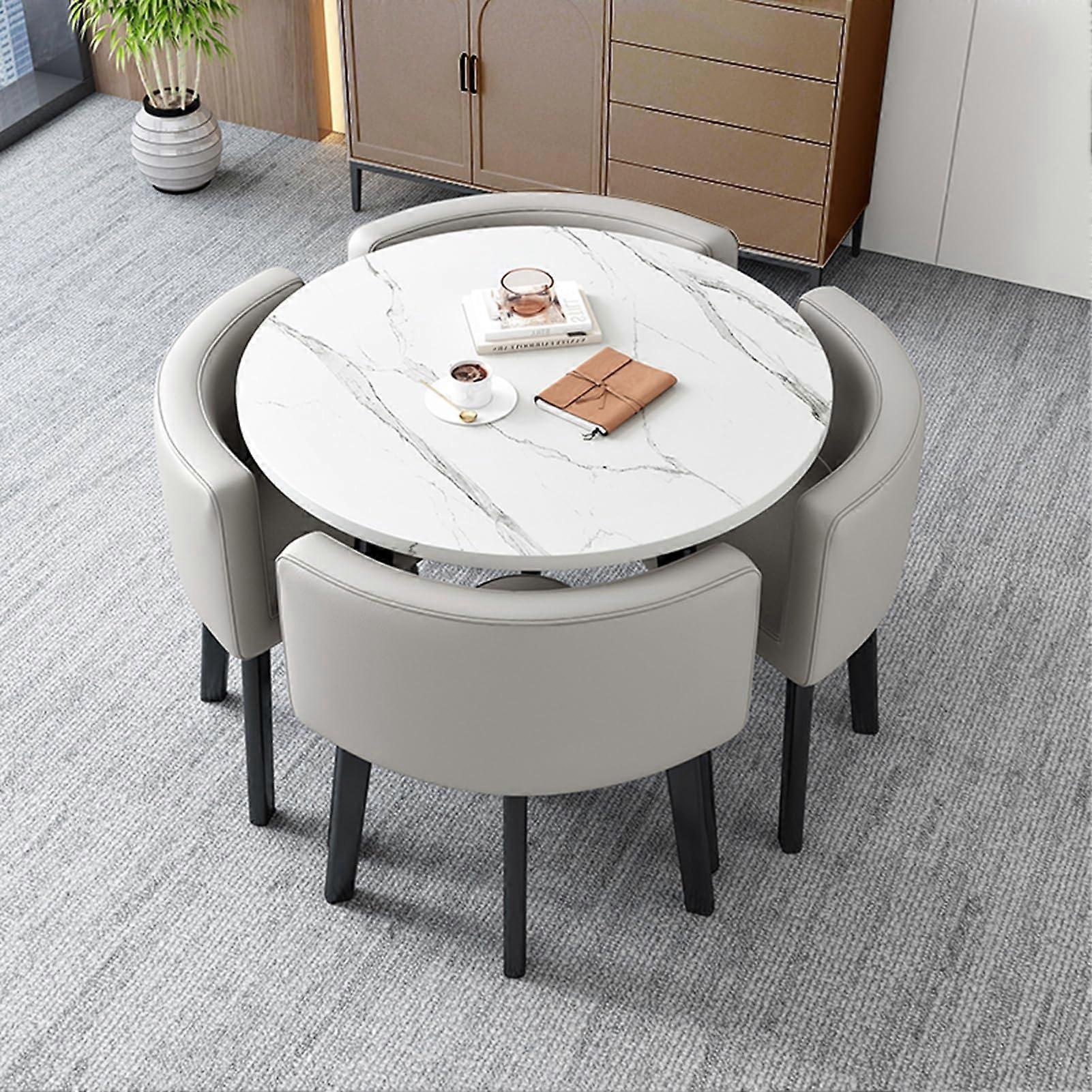 Round Dining Table and Chairs Set, SpaceSaving for Small Spaces, 25 mm Thick , Light Gray