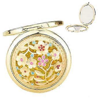 A Retro Print Round Compact Mirror for Makeup Travel