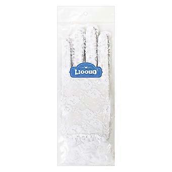 Women Lace Gloves Anti-Uv Full Finger Sun Protection 1Pair White
