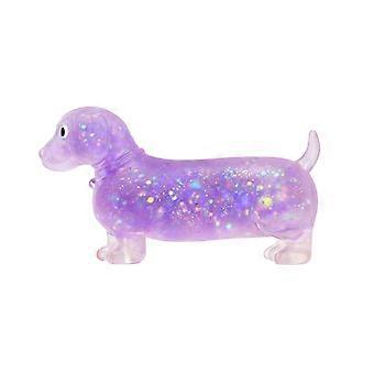 Purple Glitter Dachshund Squeeze Toy, Soft Stress Relief Squishy Toy, Cute Dog Fidget Toy for Anxiety