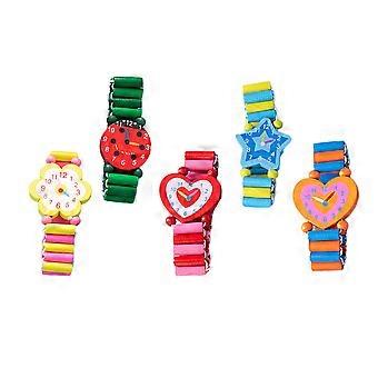 5 Pcs Cartoon Montres Enfants Montres En Bois Montres Simulées (Couleur Aléatoire)