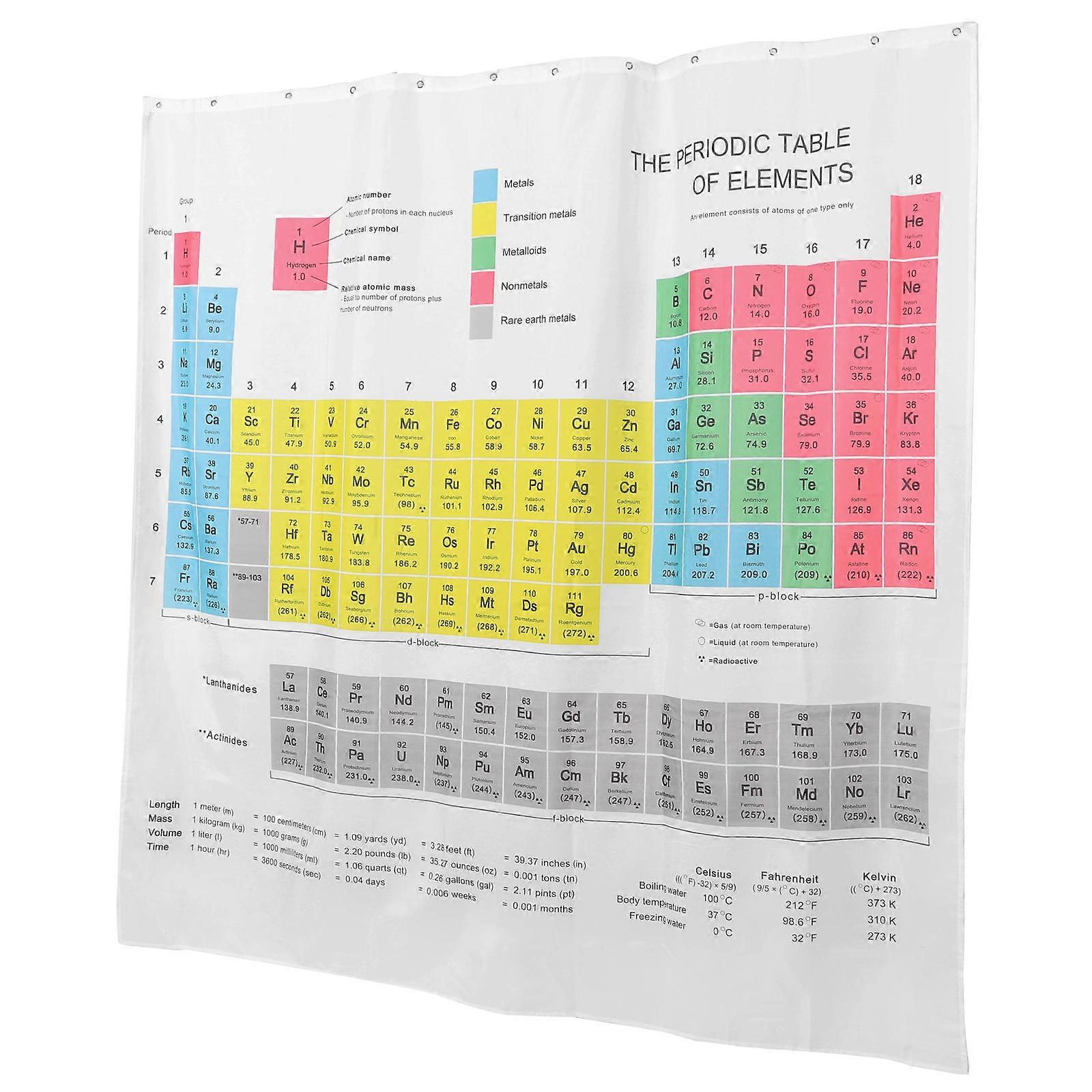 Periodic Table Shower Curtain Liner Waterproof Function 5Sets Grey