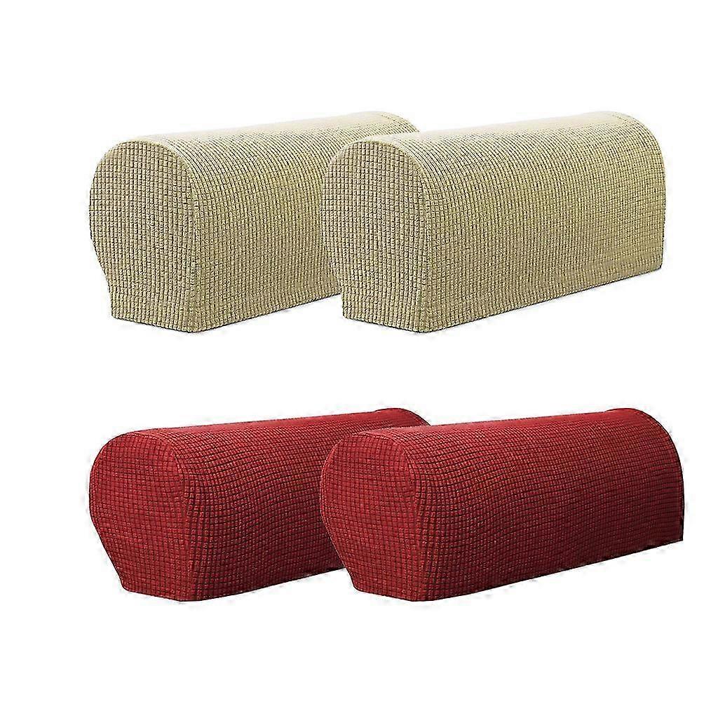 2 Pair(Beige &Red) Sofa Armrest Covers Armchair