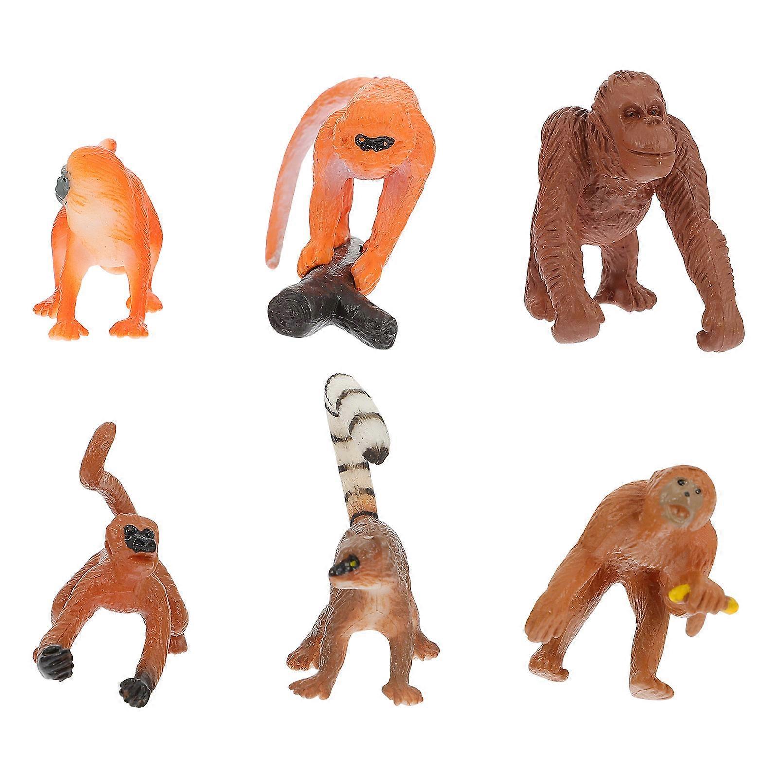 Monkey Model Playthings Solid Long-Tailed Monkey Toy Set 6Pcs