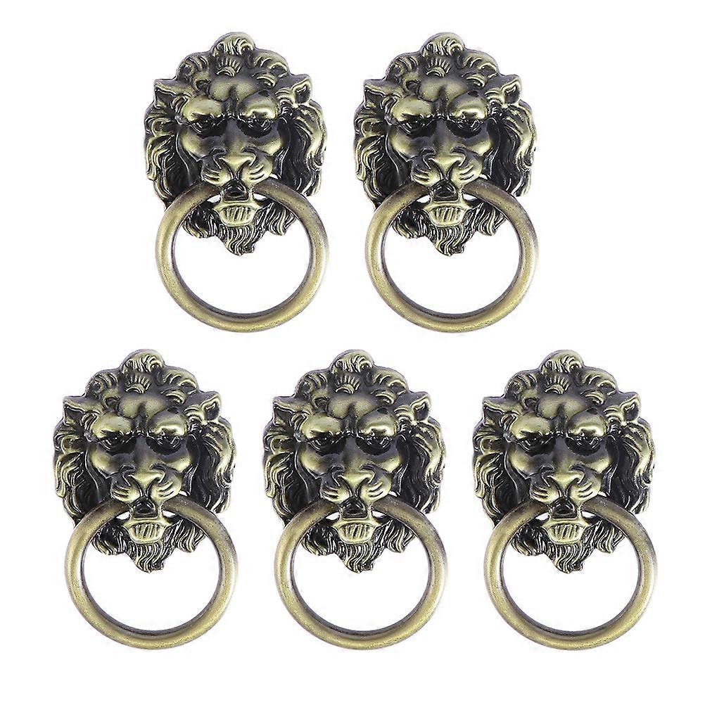 5pcs Lion Head Pull Handles Cabinet Pull Knobs Zinc Alloy Rings Pull Handles