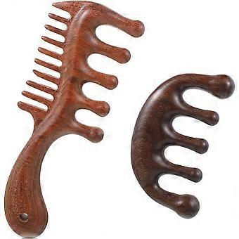 2 Pcs Wooden Scalp Massager Comb, Wood Scalp Massager 2 in 1 Wide Fine Tooth with Handle f