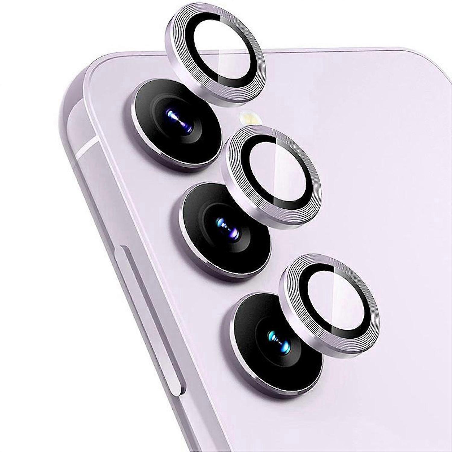 For Samsung Galaxy S25 FE 5G Aluminum Protective Ring Camera + H9 Tempered Glass Light Purple
