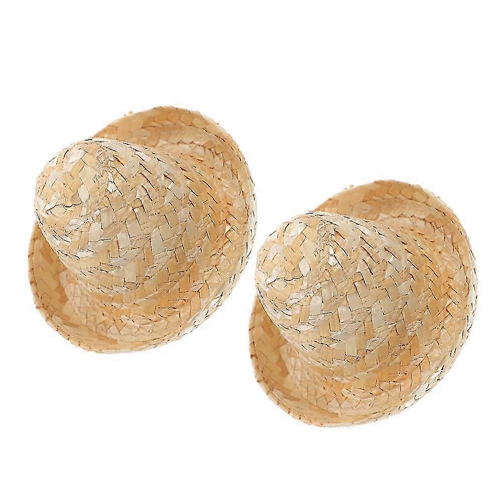 2pcs Miniature Straw Hat Tiny Hat Miniature Hat Ornament Adorable Tiny Bottle Hat