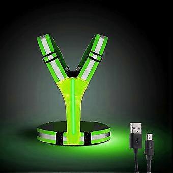 USB Rechargeable LED Reflective Vest compatible with Running Cycling Jogging, High Visibility Adjustable Waist Shoulder Safety Gear