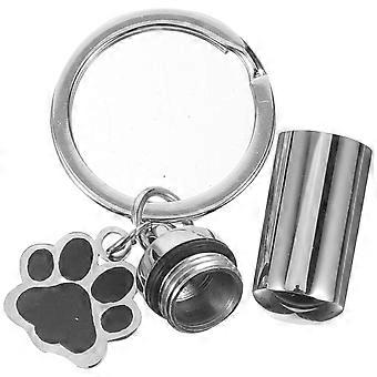 Silver Round Paw Print Urn Key Chain Pendant for Pet Use with Key Ring