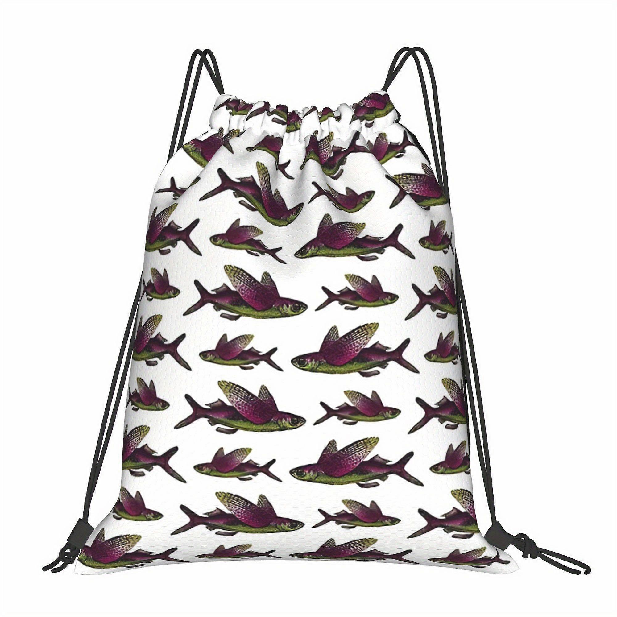 Flying Fish Repeat Pattern Fish Nautical Patterns Drawstring Bags-Cqazw