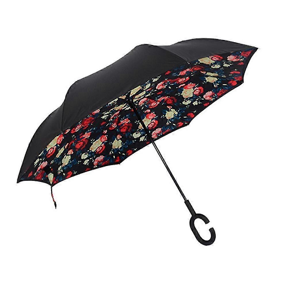 C Handle Windproof Inverted Folding Trendy Upside Down Double Layer Umbrella