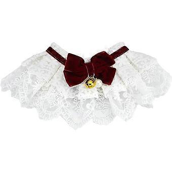 Pet Bib Laces Collar,Adjustable Strap Vintage Bowknot Bibs Collar Cute White Lace Dog Cats Bib Scarf Collar Pet Bandana Costume,Dark Red
