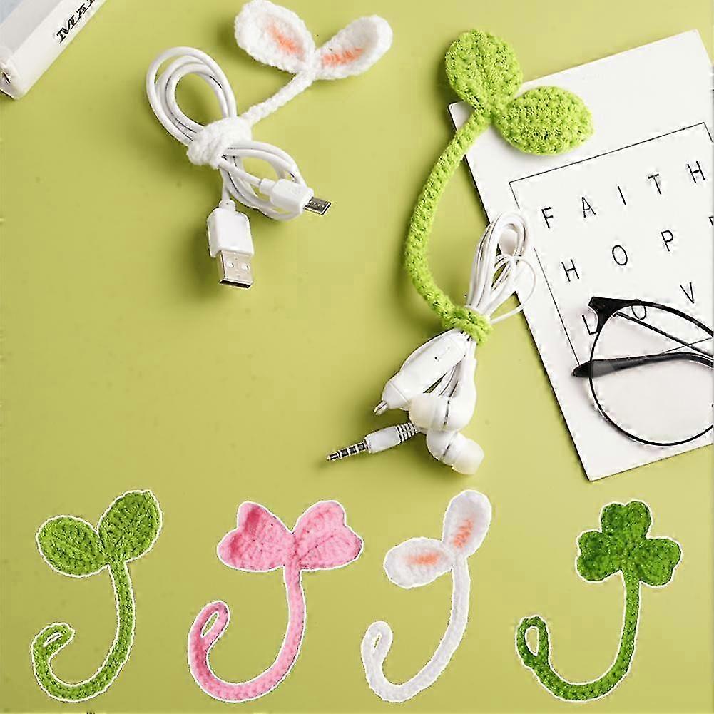 Creative Knitted Crochet Leaf Sprout Data Cable Strap Handmade Craft Gift
