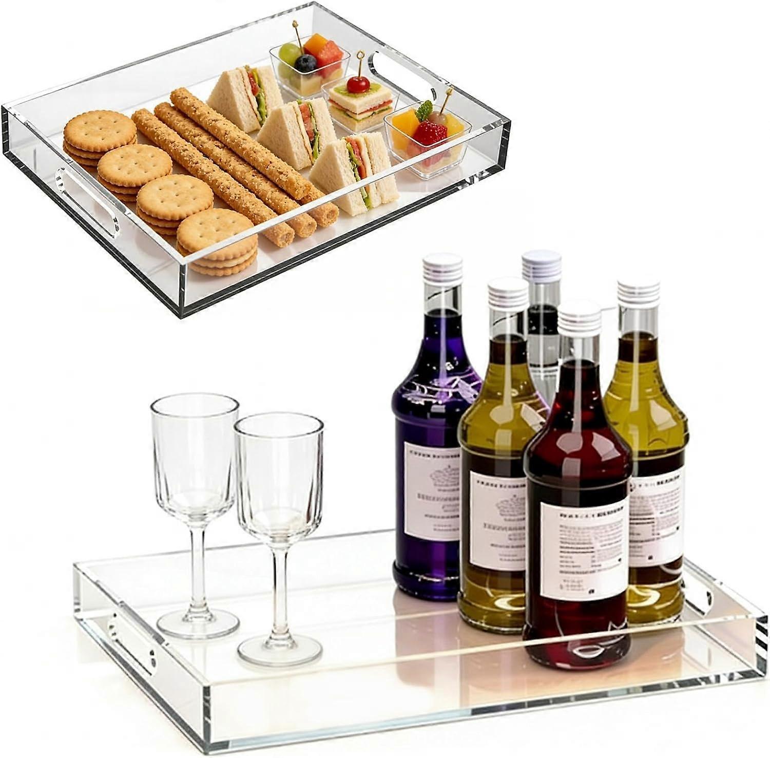 Clear Serving Tray Set of 2, Large,Leakproof Rectangular Shape, Portab