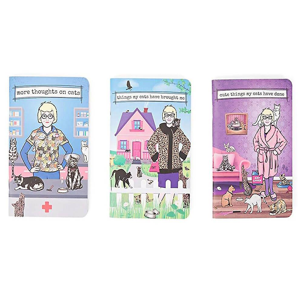 Archie McPhee Adorable Crazy Cat Lady Cute Designed Notebooks Set of 3