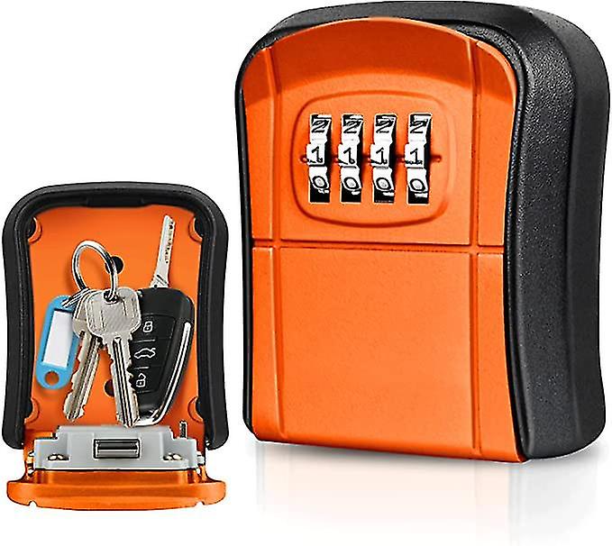 Pxcl Key Box Wall Mounted Mini Key Safe Outdoor Key Box With 4 Digit Numeric Code (orange)