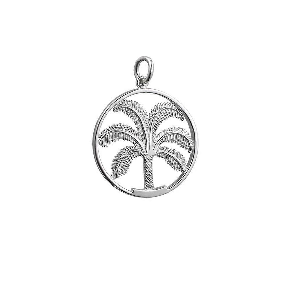 Silver 25mm Palm Tree in Circle Pendant