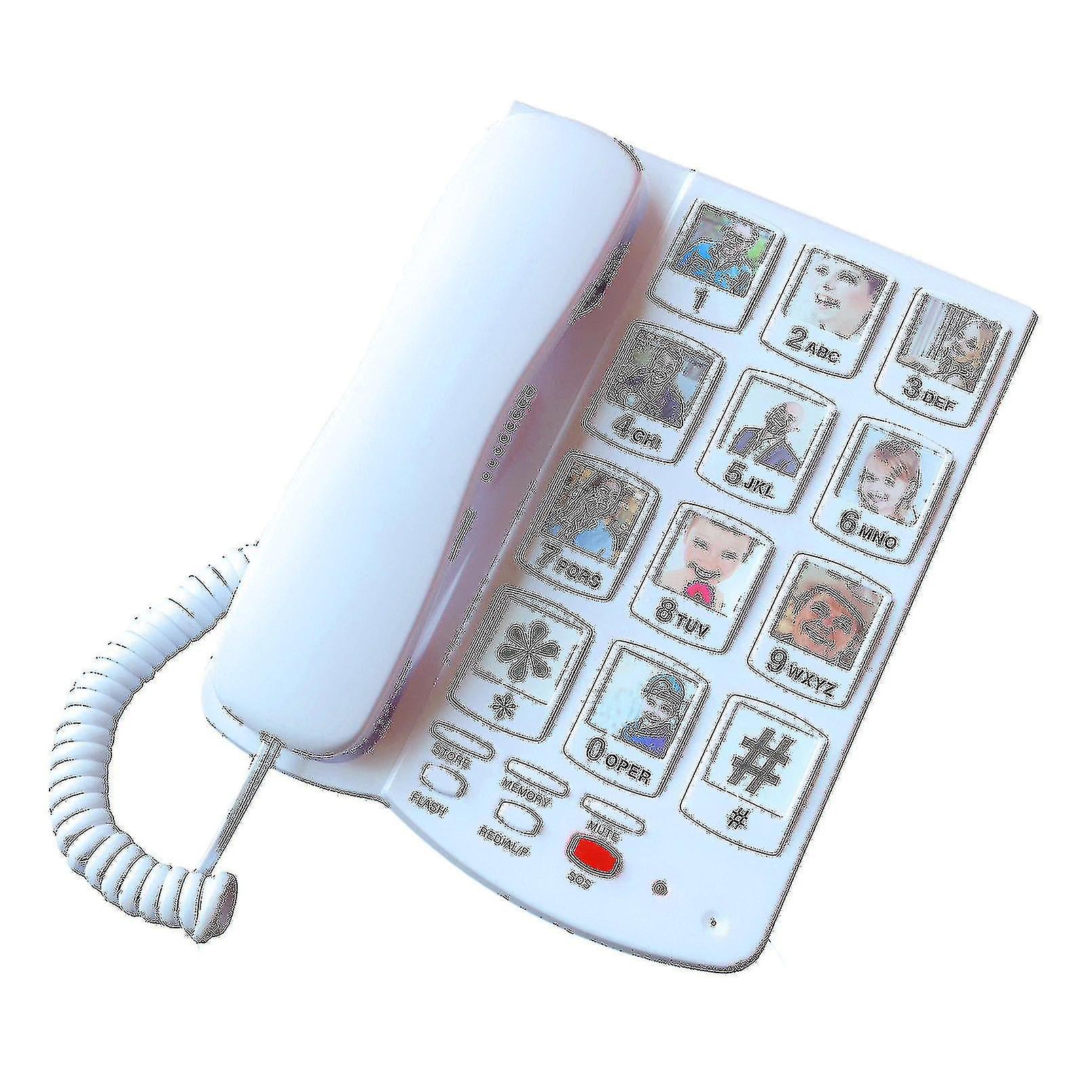 Big Button Corded Phone For Elderly Seniors, Large Button Landline Phone For Old People With Replaceable Picture