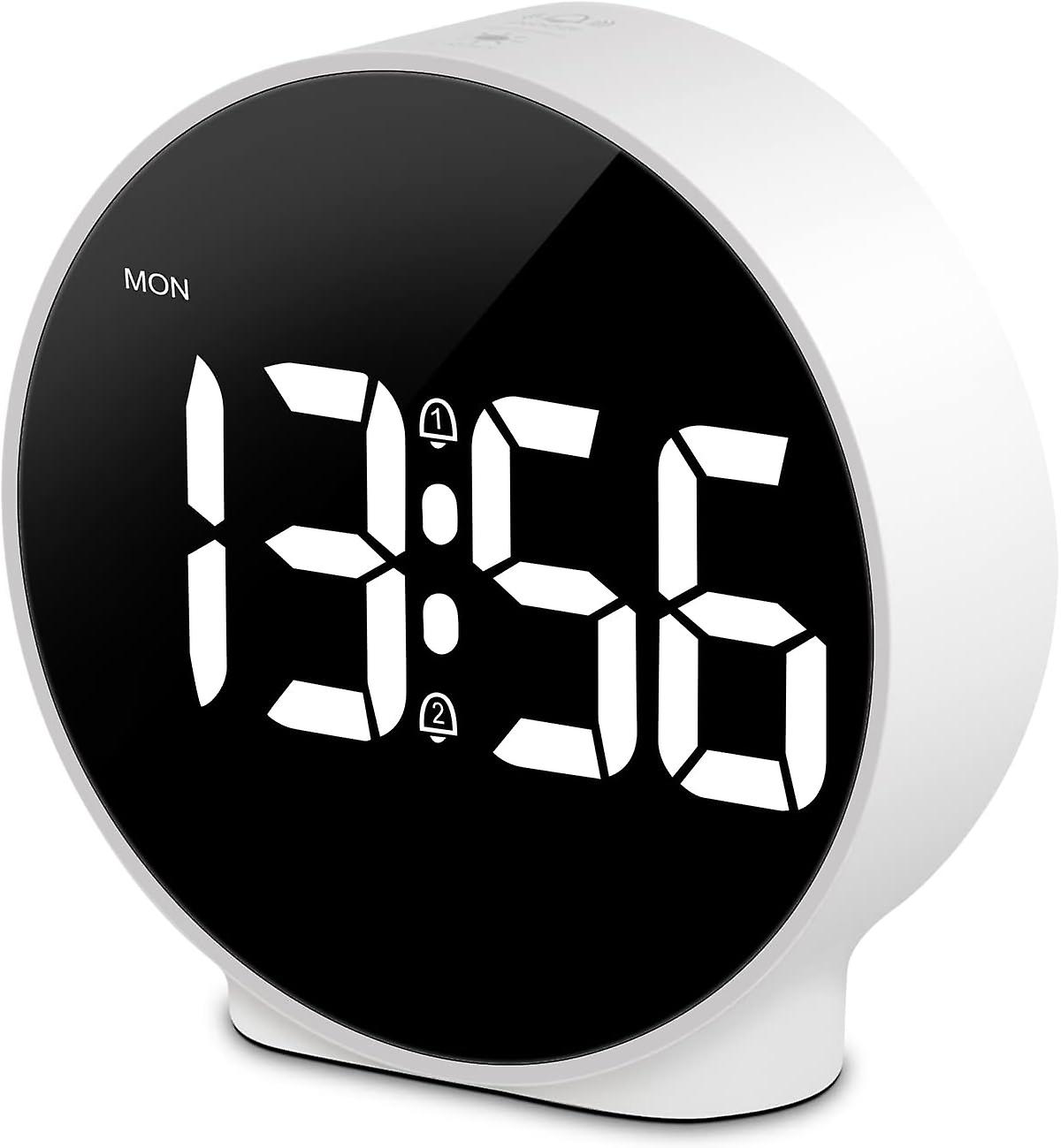 Small Digital Alarm Clock Led Desk Travel Electronic Clock Dual Alarm Snooze Dimmable Day Set 12/24h Week Display 4inch White (no Batteryadapter)