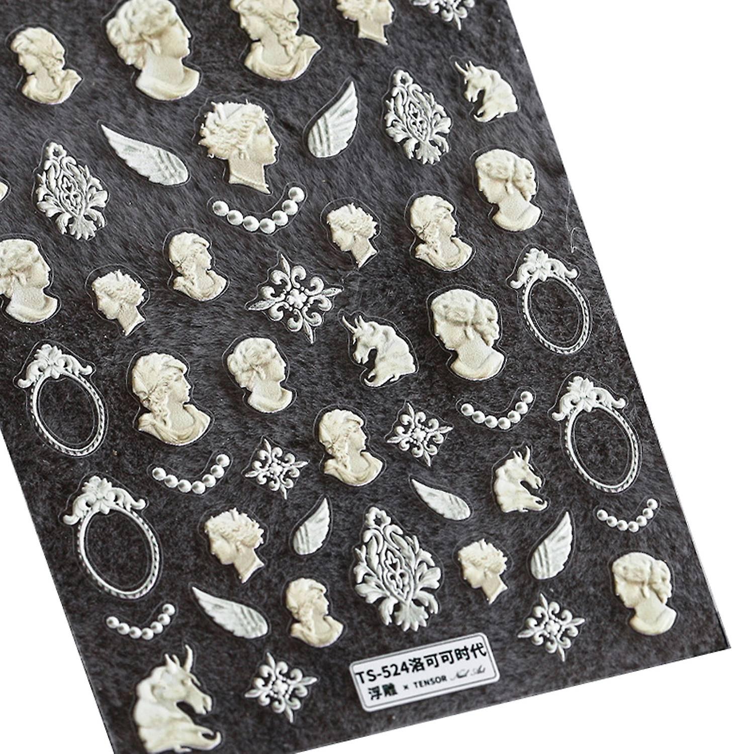 Nail Decals Multiple Shapes Engraved Pattern Ultra Thin Embossed Knitted Effect Nail Adhesive Decals