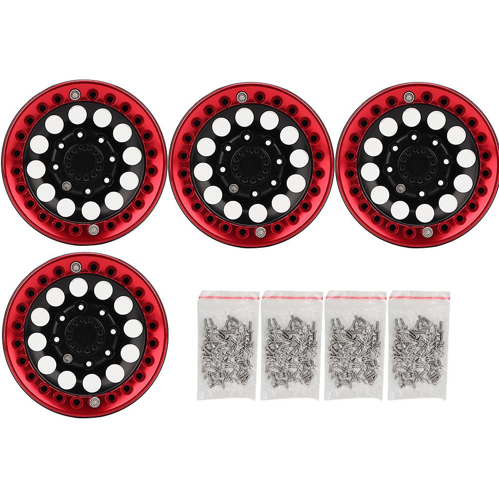 4 Stück 1,9 Zoll Aluminium Beadlock Radfelgen Naben für SCX10 1/10 RC Crawler Car (Schwarz Rot)