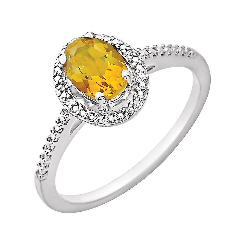 925 Sterling Silver Citrine Polished-Citrine and .01 Dwt Diamond Ring Size 6.5-Ring for Women
