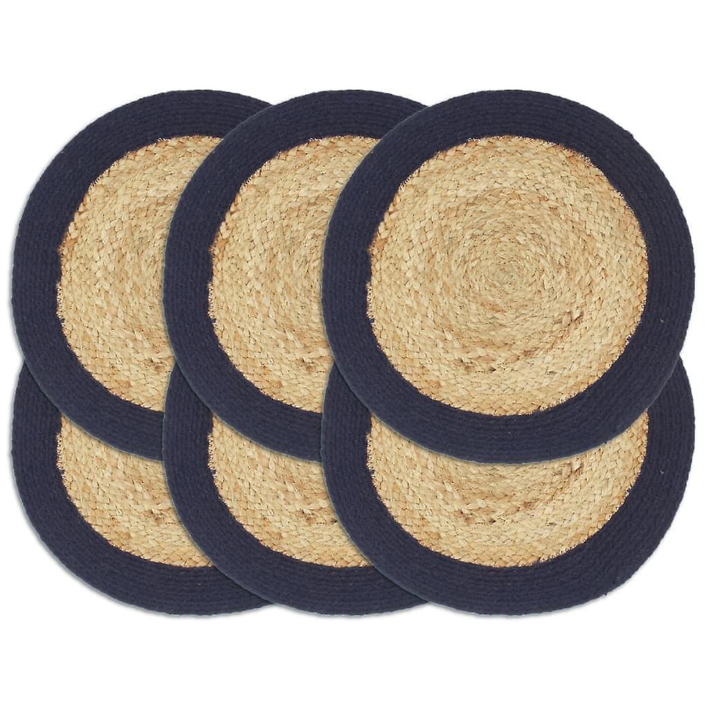 Prostírání 6 ks přírodní a tmavě modrá 38 cm juta a bavlna