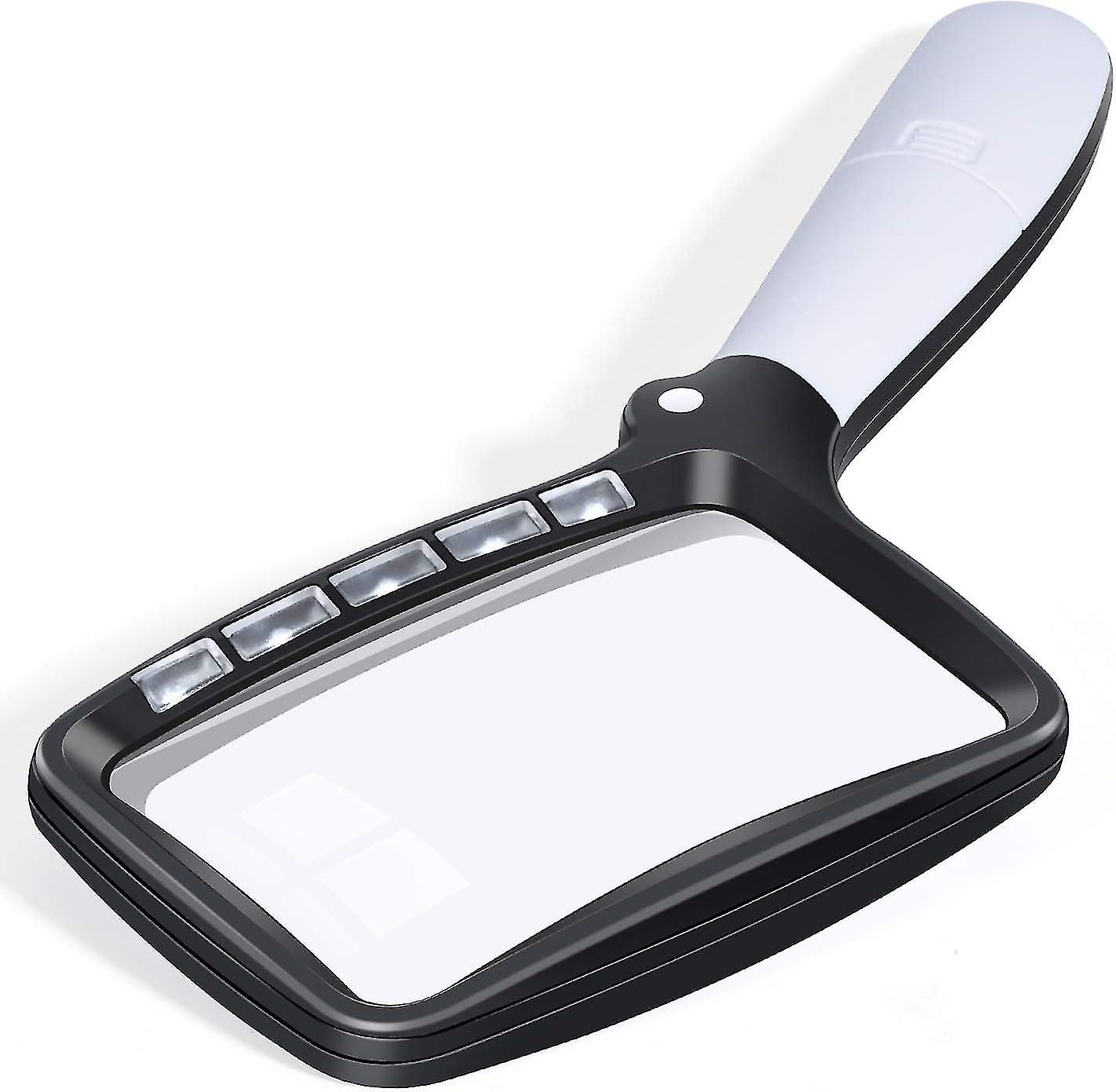 Rectangular Reading Magnifier with 5 LED Lights, 2X Magnification, Suitable for Elderly or Visually