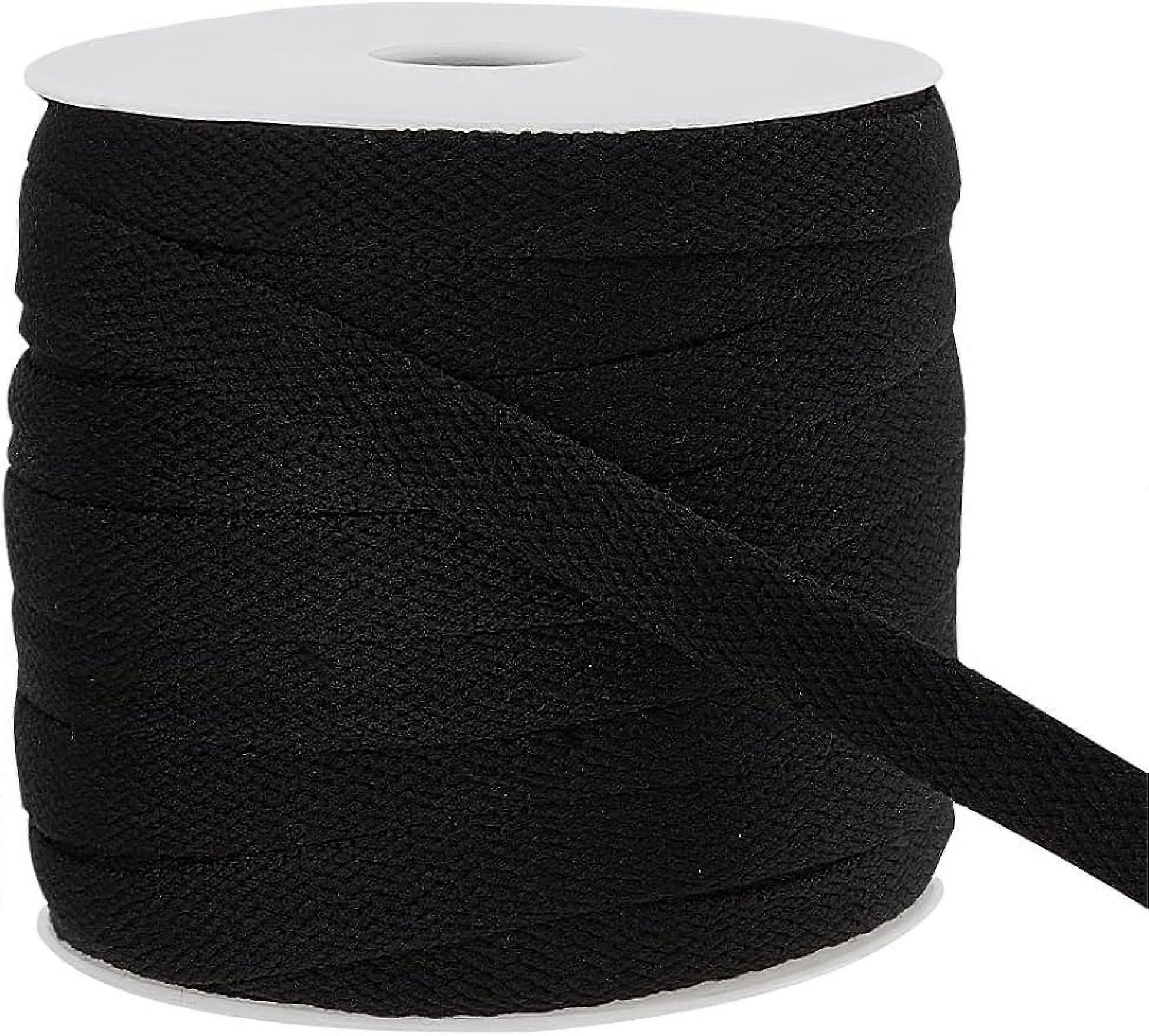 27Yards Flat Drawstring Rope Replacement 8.7mm Wide Black Soft Drawstring Cord with 1pc Plastic Spool for Coats