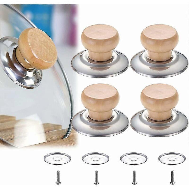 4 Pieces Wooden Lid Handle Knob, Universal Replacement Knobs, Lid Knobs, Kitchenware Replacement Universal Knobs, for Most Pot Lid Replacement
