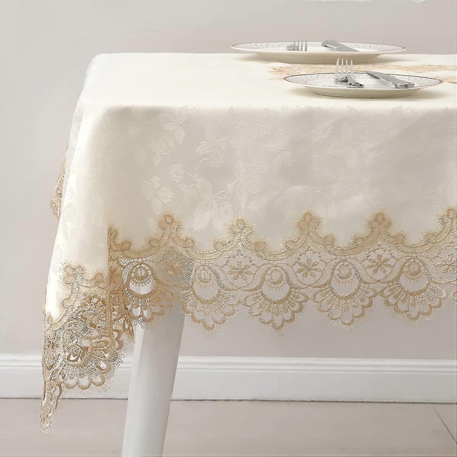 Rectangular Flower Tablecloth, Heavy Duty Lace Tablecloth, Durable Polyester