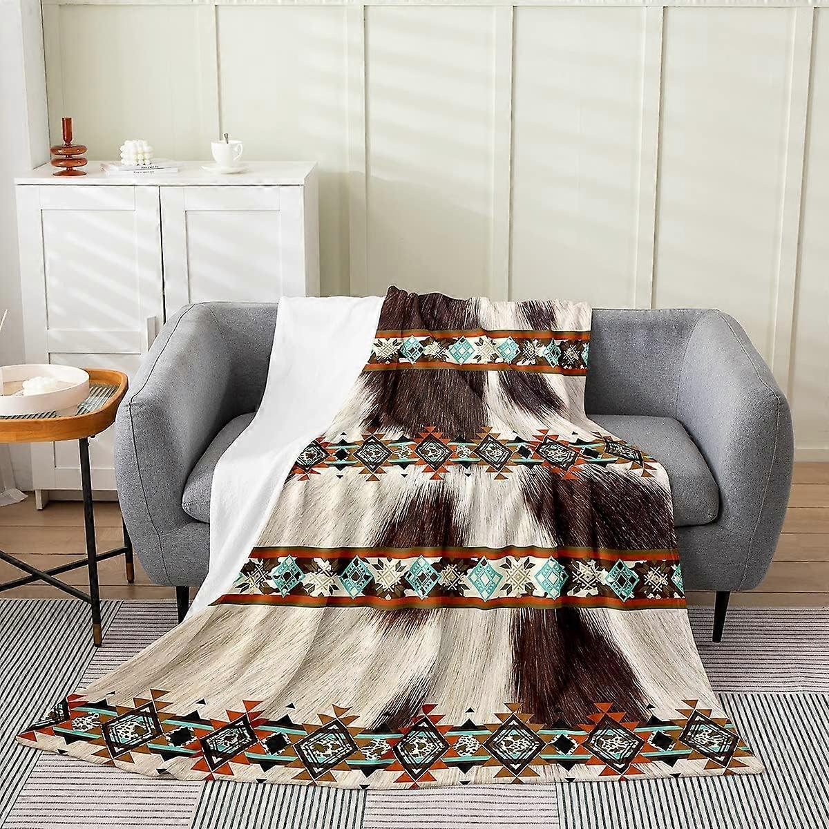 Cowhide Fleece Blanket Brown Highland Cow Blanket Western Throw Blanket Exotic Aztec Baby 30x40 Inch Flannel Blanket Farmhouse Wild Animals Longhorn S