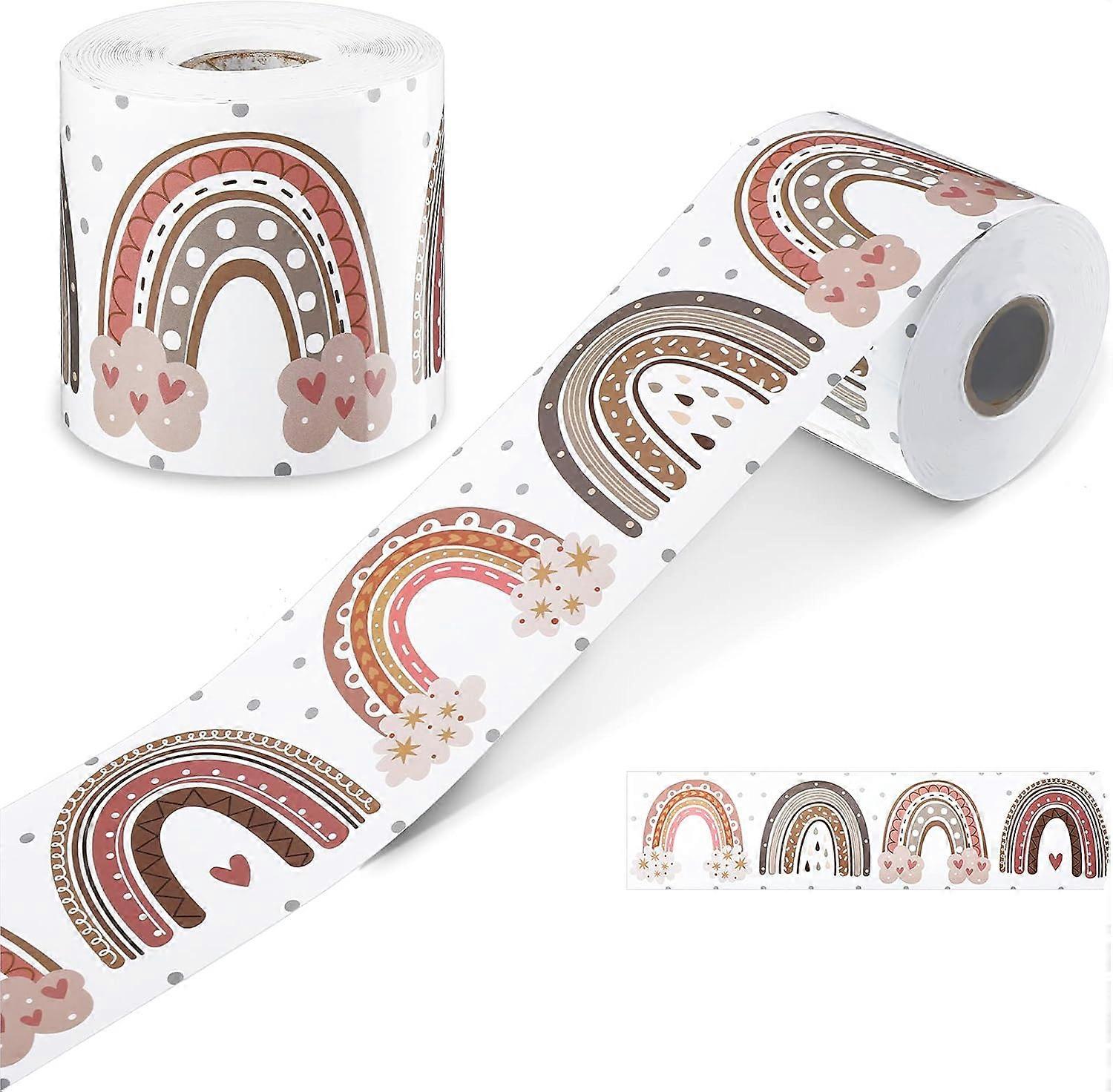 虹の掲示板の境界線 水玉模様とハートの教室またはホームスクールの装飾が施された虹のまっすぐな境界線 (65 フィート)