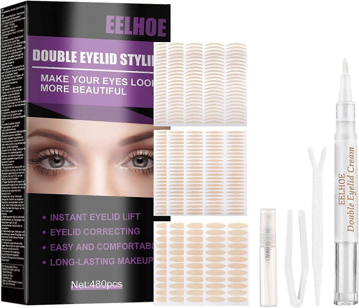 480 pieces waterproof and breathable double-sided double eyelid tape ultra-thin skin color double eyelid invisible tape suitable for hooded/sagging/un