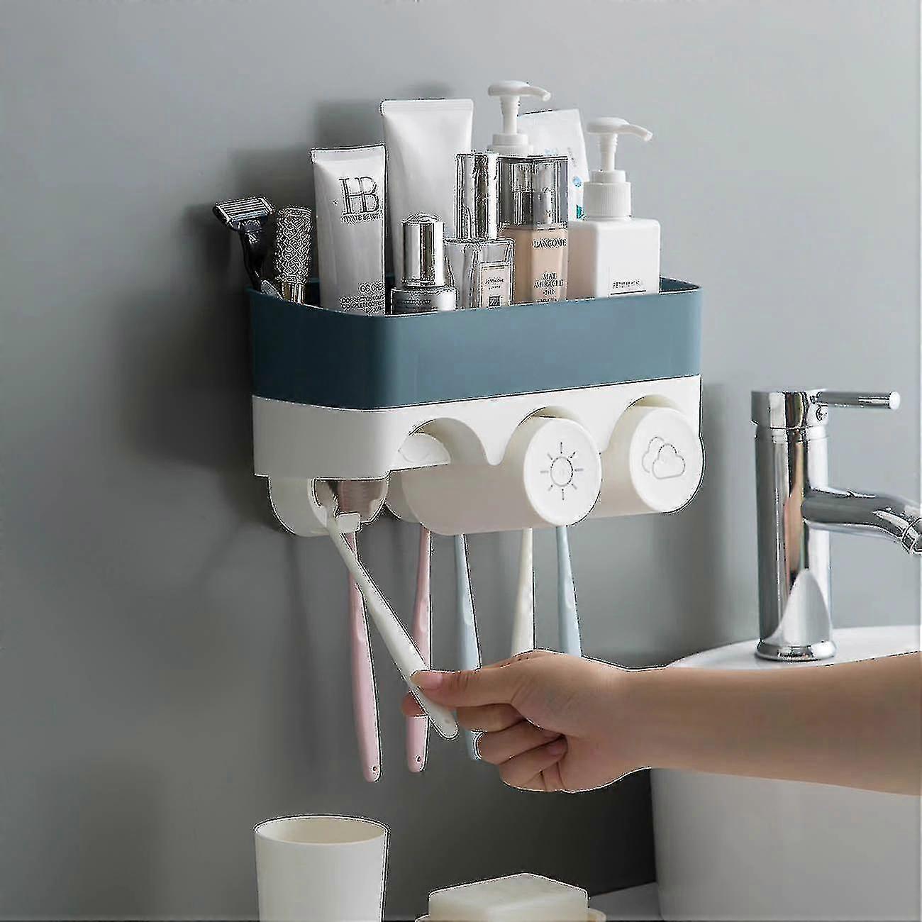 family tooth brush holder plastic bathroom toothbrush mounted toothpaste