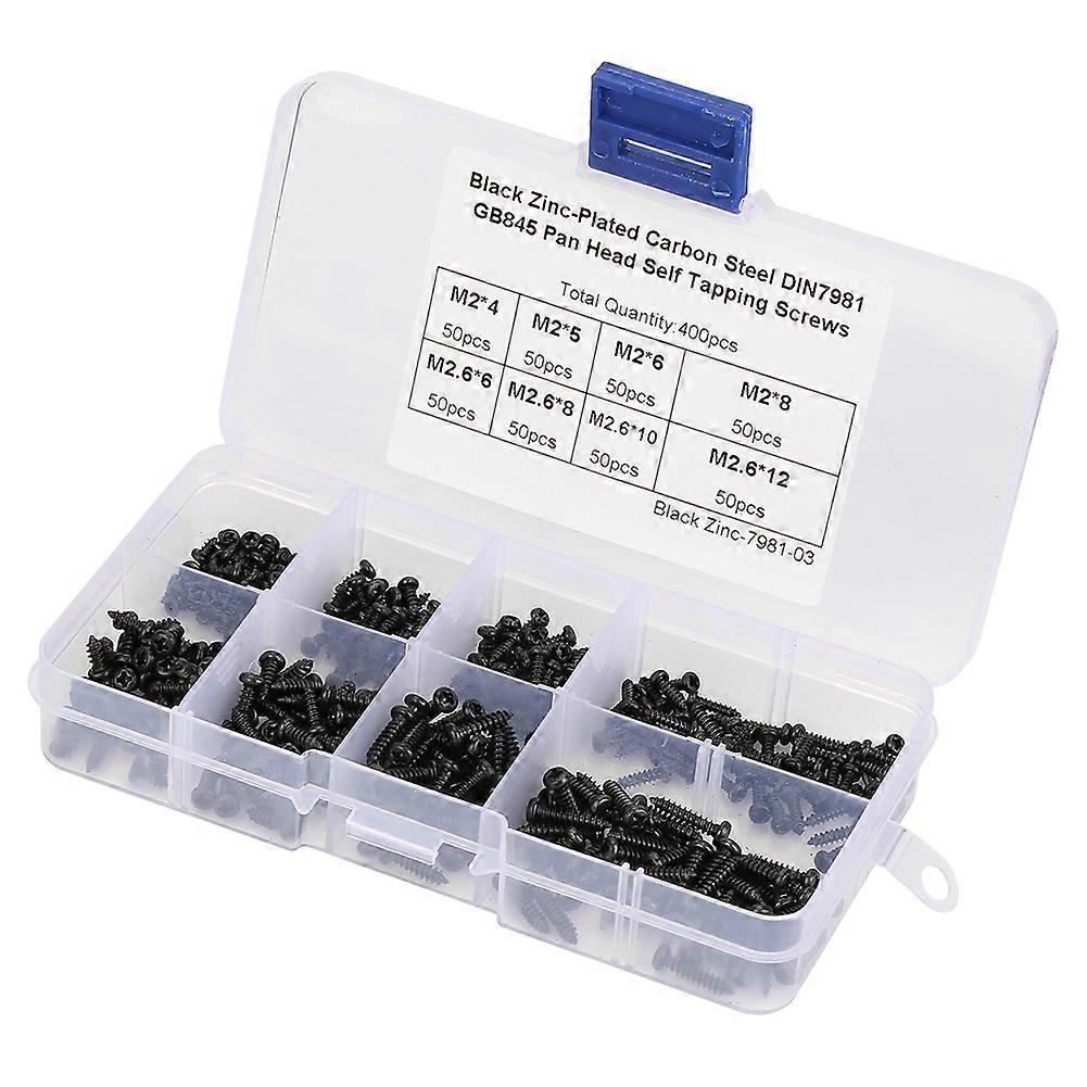 400pcs Black M2/M2.6 Phillips Pan Head Self Tapping Screws Set