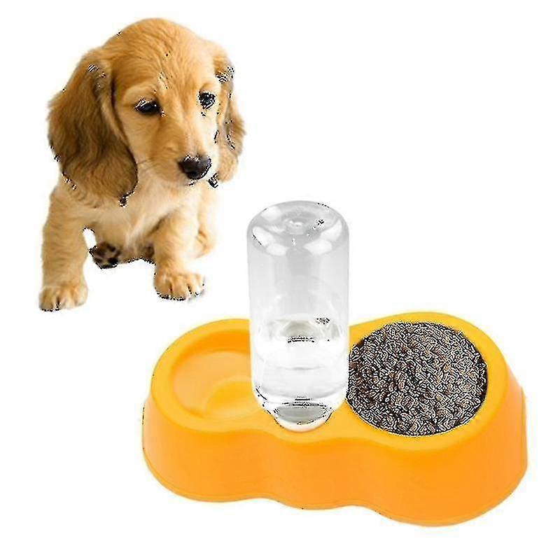 Plat de nourriture pour chiens pour chats + bols doubles d’eau potable avec distributeur d’eau automatique (jaune)
